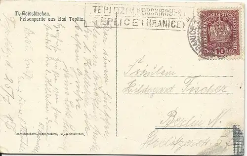 Österreich 1917, Posthilfstelle R2 Teplitz (M. Weisskirchen) auf AK m. 10 H.