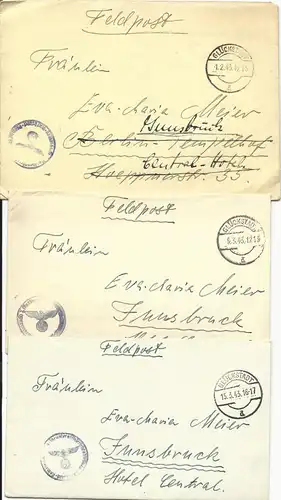 Feldpost WK II 1943, 3 Brief v. Glückstadt n. Innsbruck, Österreich 