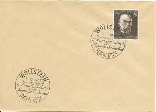 DR 1943, Brief m. Marke u. Sonderstempel zu 100jährigen Geburtstag Robert Koch