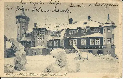 Oberwiesenthal, Keilberg Hotel im Winter, 1927 v. CSSR n. USA gebr. sw-AK