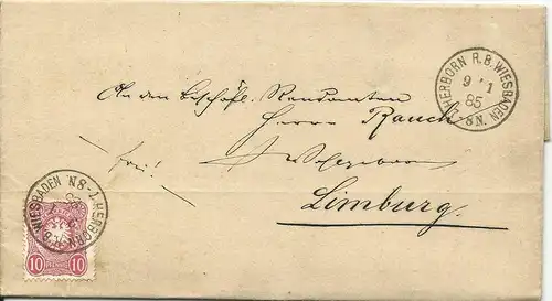 DR 1885, kl. K1 HERBORN R.B. WIESBADEN klar auf Brief m. 10 Pf.