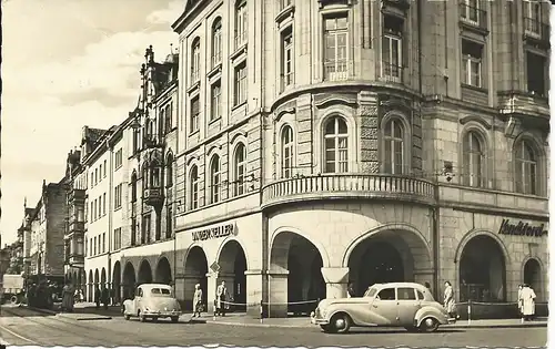 Erfurt, Ansicht m. Winzer Keller, Konditorei u. Autos, 1959 gebr. sw-AK