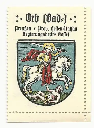 Bad Orb, Stadtwappen m. St. Martin zu Pferd, schöne Sammel Farb-Vignette