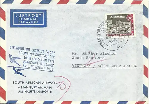 Frankfurt-Windhoek SW Africa 1965, Erstflug Brief South African Airways