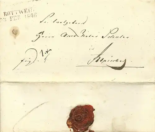 Württemberg 1846, L2 ROTTWEIL auf Franko Brief n. Alpirsbach