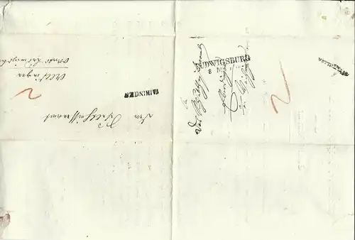 Württemberg 1841, L2 Ludwigsburg u. L1 Vaihingen auf 2mal verwendetem Brief 