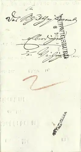 Württemberg 1841, L2 Ludwigsburg u. L1 Vaihingen auf 2mal verwendetem Brief 