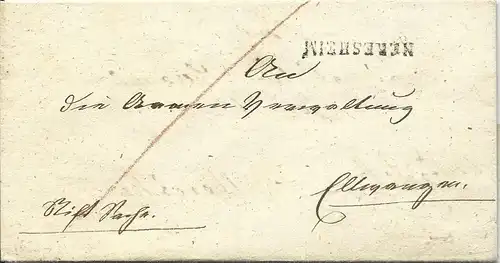 Württemberg 1833, L1 NERESHEIM u. innen L2 ELLWANGEN auf 2mal verwendetem Brief