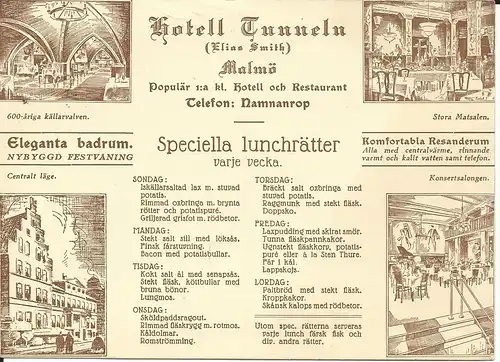 Schweden, Malmö, Hotel Tunneln, 1944 gebr. sw-AK