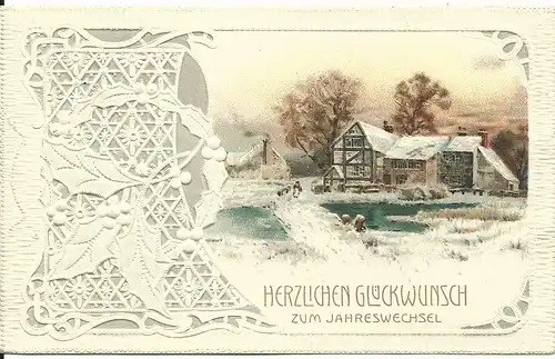 Glückwunsch zum Jahreswechsel, schöne 1917 gebr. Präge-AK