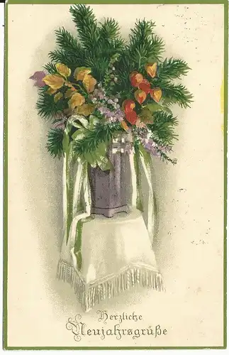 Herzliche Neujahrsgrüße, schöne 1919 gebr. Farb-AK v. Apenrade