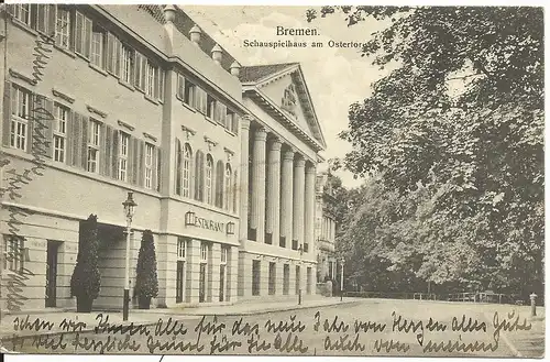 Bremen, Schauspielhaus m. Restaurant, 1919 gebr. sw AK n. Norwegen