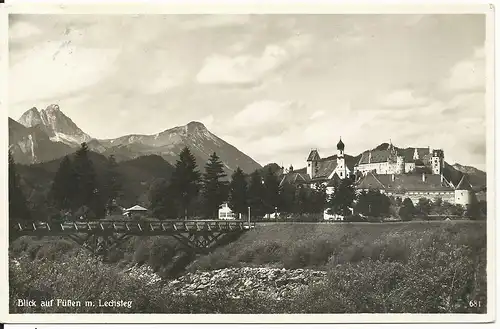 Füssen m. Lechsteg, 1933 n. Norwegen gebr. sw AK 