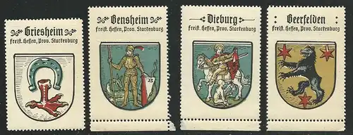 Hessen, Griesheim, Bensheim, Dieburg, Beerfelden, 4 Pr. Starkenburg Sammelmarken