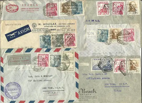 Spanien 1948/51, 6 airmail cover to USA. Commercial letters.