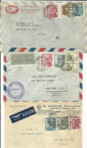 Spanien 1948/51, 6 airmail cover to USA. Commercial letters.