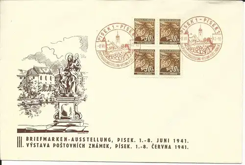 Tschechoslowakei 1941, Briefmarken Ausstellung Pisek, Brief m rotem Sonderstpl. 