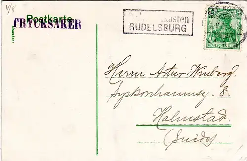 DR 1905, R2 Postbriefkasten RUDELSBURG auf AK m. Stpl. Bad Kösen