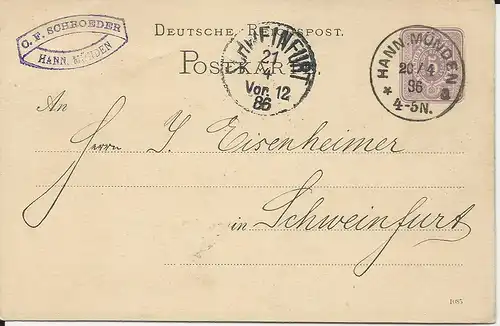 DR 1886, Klaucke Nr.77 HANN. MÜNDEN a klar auf 5 Pf. Ganzsache 