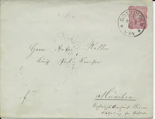 DR 1882, Klaucke Nr.56 GÖTTINGEN 1 klar auf 10 Pf. Ganzsache Brief n. Bayern.