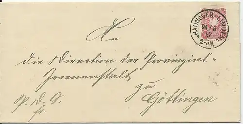 DR 1887, Klaucke Nr.78 HANNOVER - LINDEN auf Brief m. 10 Pf. 