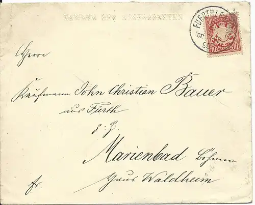 Bayern 1898, 10 Pf. auf geprägtem Brief KAMMER DER ABGEORDNETEN v. Fürth