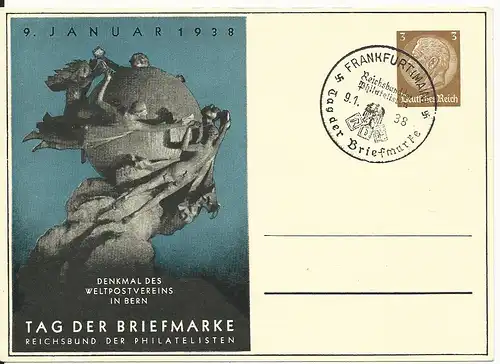 DR PP122-C70/01, 3 Pf. Privat Ganzsache Tag der Briefmarke m. Abb. UPU Denkmal