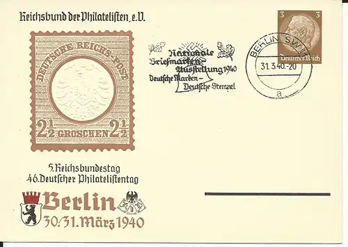 DR PP122/104-01, 3 Pf. Privat Ganzsache 46. Dt. Philatelistentag m. Spl. Berlin