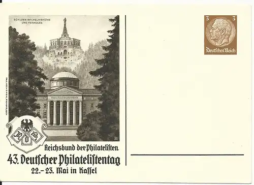 DR PP122-C115-01, ungebr. 3 Pf. Privat Ganzsache 43 Dt. Philatelistentag Kassel 