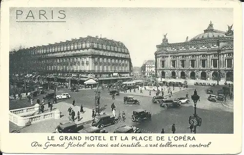 Frankreich, Paris, Grand Hotel et Place de l´Opéra m. Oldtimer, 1937 gebr. sw AK