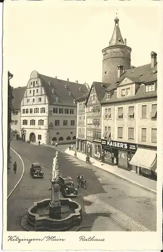 Kitzingen, Altstadt m. Geschäften, Oldtimer u. Personen, ungebr sw-AK