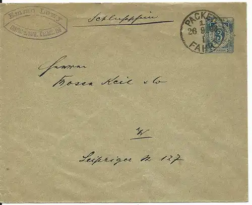 DR 1893, Priv. Stadtpost Berlin, gebr. 3 Pf. Ganzsache Brief m. "Schlußschein"