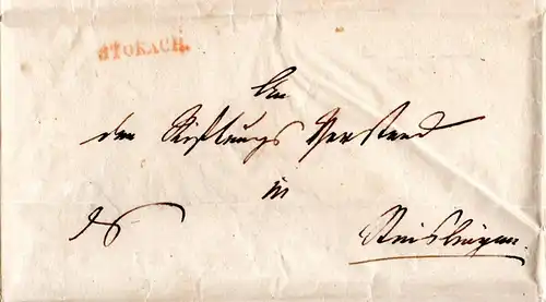Baden 1840, roter L1 STEISSLINGEN auf 2x verwendetem Brief, innen L1 Stokach