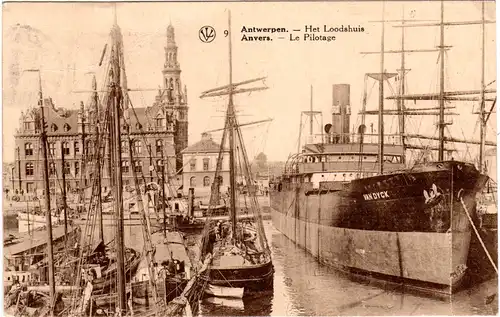 Belgien, Antwerpen Hafen m. Dampfer Van Dyck, 1930 gebr. sw-AK