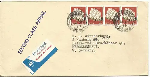 Kenya, MeF 4x20 C. Trona auf Luftpost Brief v. Mombasa.