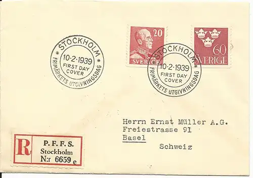 Schweden 1939, 20+60 öre auf Reko FDC v. Stockholm 