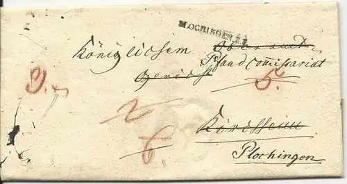Württemberg 1828, L1 PLOCHINGEN R.3. auf Weitersende Porto Brief n. Kirchheim