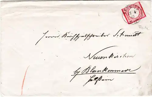 DR 1973, NEUWIED, Rheinland-K1 auf Brief m. 1 Gr. kl. Brustschild (Farbe!).