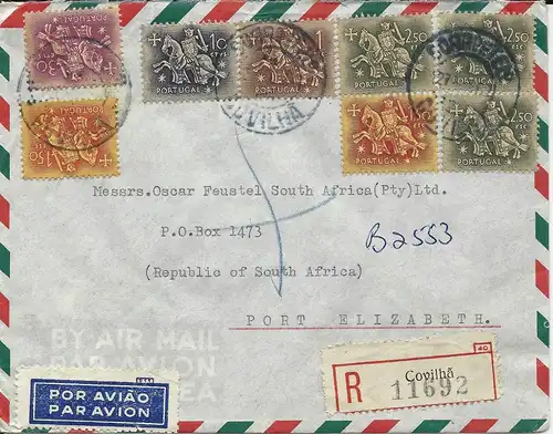 Portugal 1962, Einschreiben Luftpost Brief v. Covilha n. Süd Afrika! 