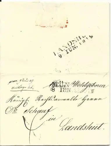 Bayern 1849, L2 München auf Porto Brief n. Landshut