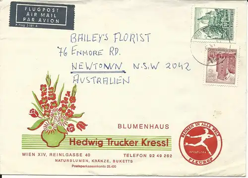 Österreich 1965, 1,50 + 10 S. auf Fleurop Luftpost Brief v. Wien n. Australien.