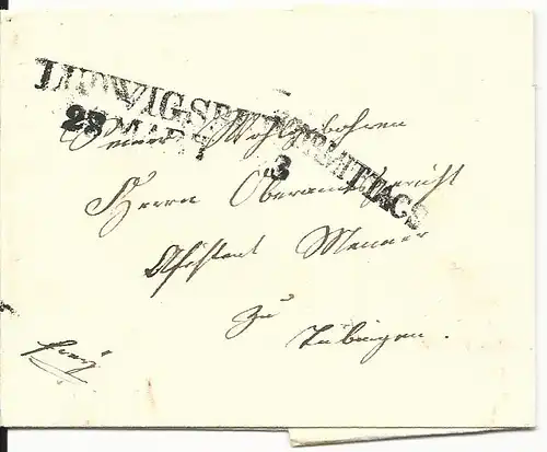 Württemberg 1843, L2 LUDWIGSBURG u. VORMITTAGS auf Franko Brief n. Tübingen