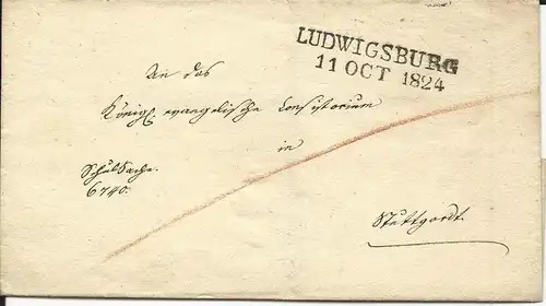 Württemberg 1824, L2 LUDWIGSBURG klar auf Dienst Brief n. Stuttgart