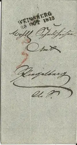 Württemberg 1843, L2 WEINSBERG auf Amts Brief n. Ziegelberg