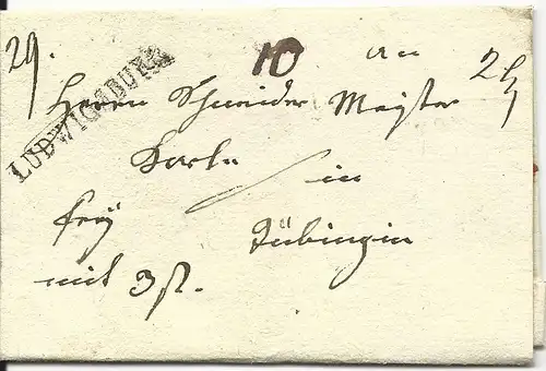 Württemberg, L1 LUDWIGSBURG auf gesiegeltem Franko Wert Brief 