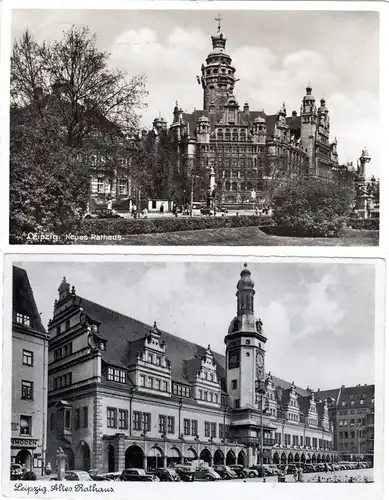 Leipzig, altes u. neues Rathaus, 2 gebr. sw-AK