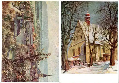 Tschechien, Trübau, 2 ungebr. Künstler Farb-AK