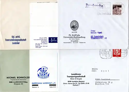 BRD, 6 Belege Landshut, je m. Absenderzudruck, u.a. Kgl. Feuerschützen, Narhalla