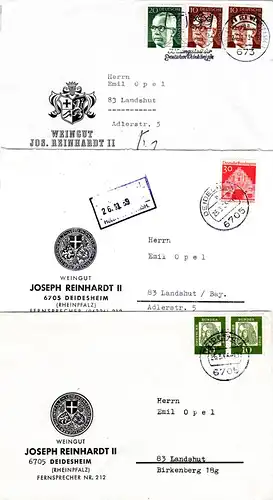 BRD, 3 Briefe Deidesheim m. versch. Absenderzudrucken Weingut Joseph Reinhardt