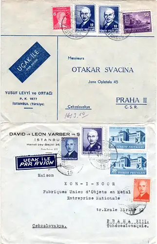 Türkei 1947/48, 2 Luftpost Briefe i.d. Tschechoslowakei